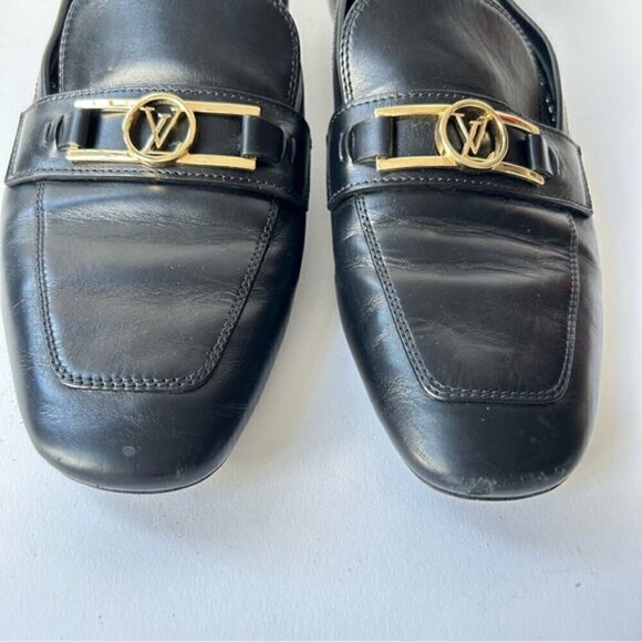 Louis Vuitton Upper Case Flat Black Smoth Leather Loafers Sz 38 - Picture 7 of 11